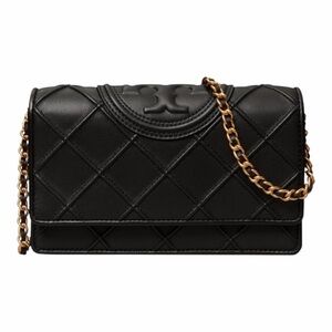 Tory Burch Fleming Soft Chain Wallet Black NWT $448 Retail
